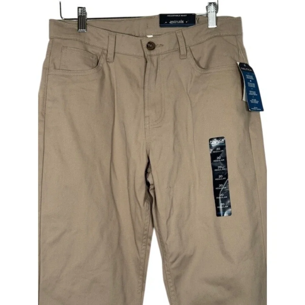 NWT Nautica Boys Adjustable Waist Khaki School Uniform Pants - 20 Regular - Picture 2 of 12